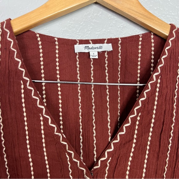 Madewell Embroidered Faux-Wrap Top Women's Size S Surplice Neckline Long sleeves - Picture 8 of 11
